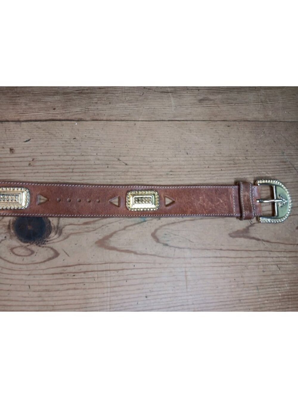Vintage Belt The Limited Womens S Brown Leather Goldtone Buckle Laser Cut Outs - Picture 3 of 7
